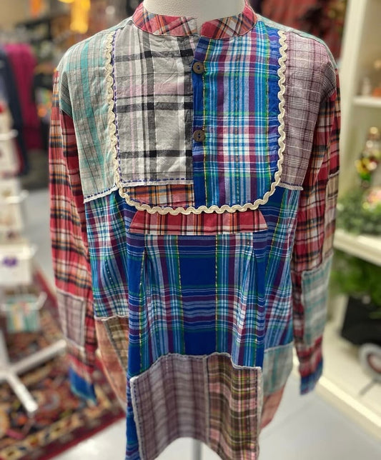 Nina Tunic Plaid with Gold and Silver Sparkle and Rickrack