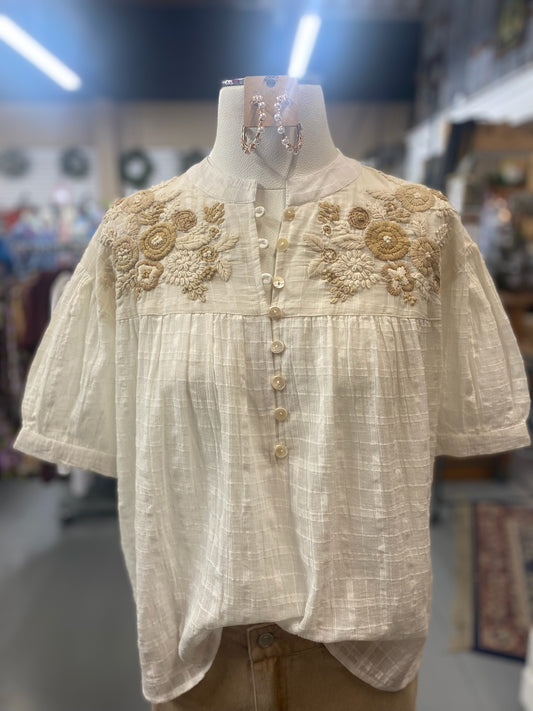 White Edna Top with Embroidery