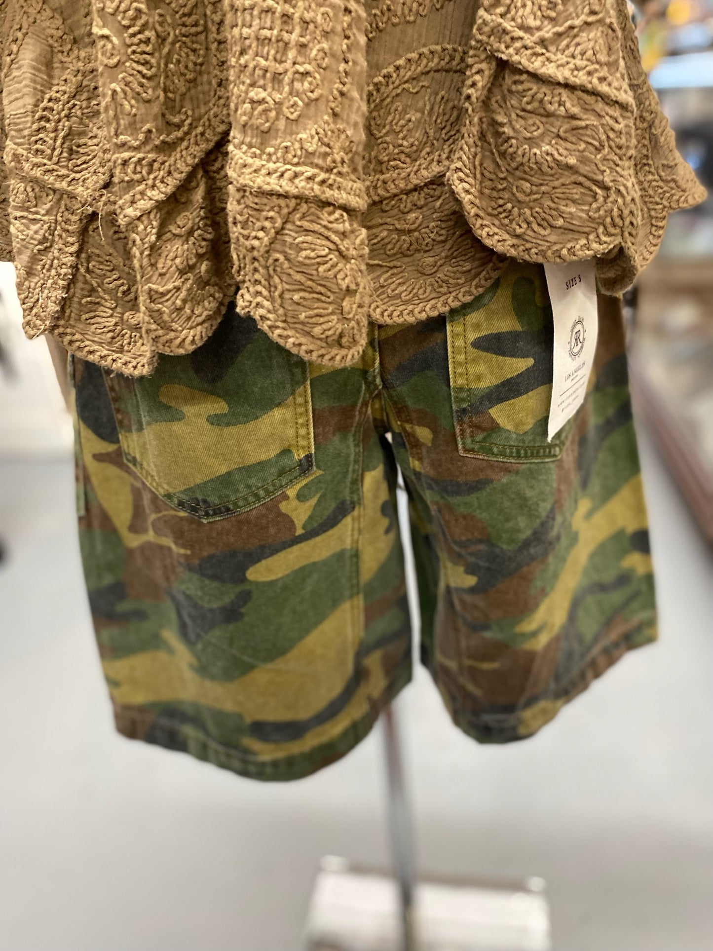 Camo Print Shorts with eyelet waistband detail