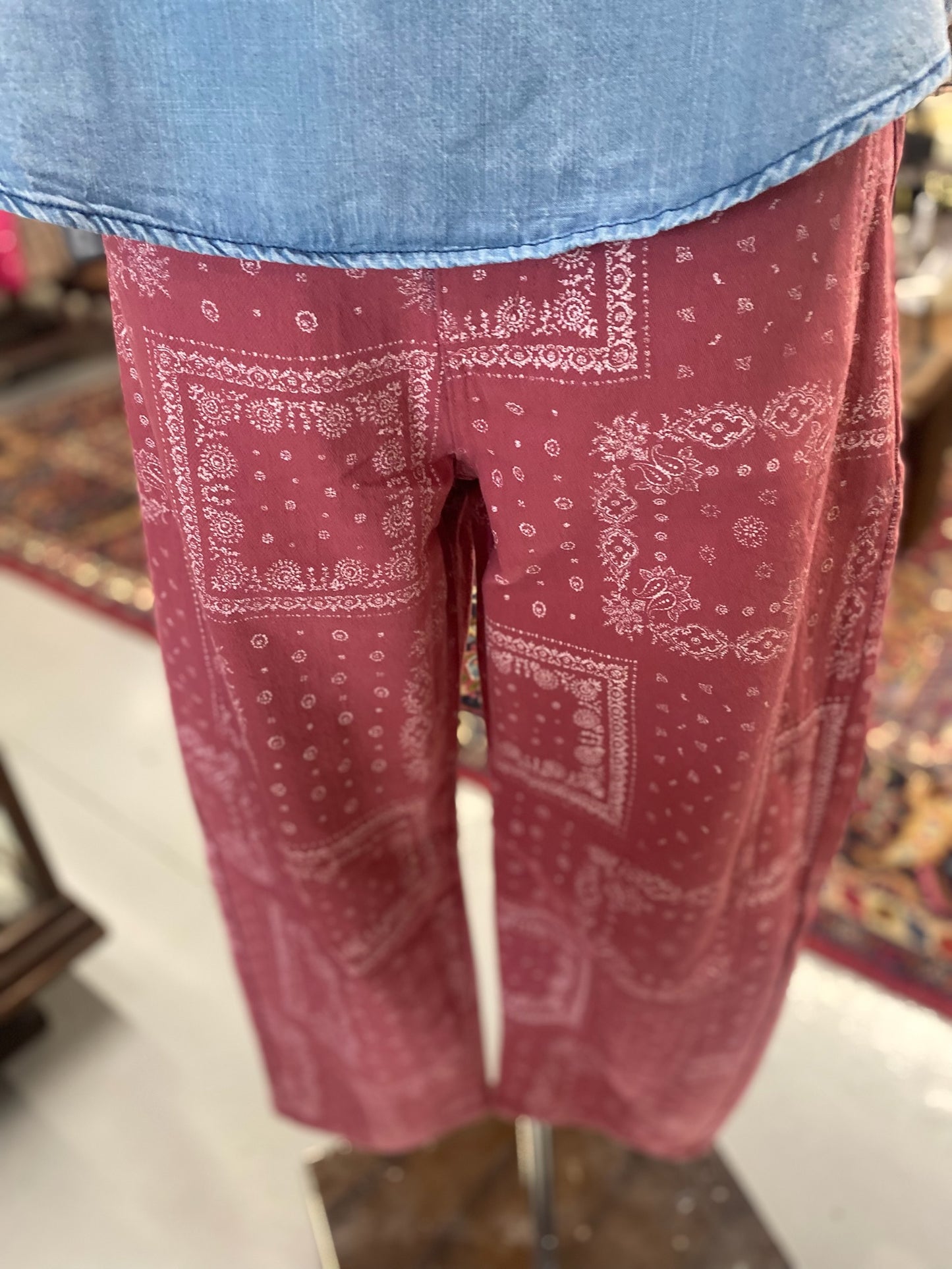 Bandana Print Denim Pants with button fly