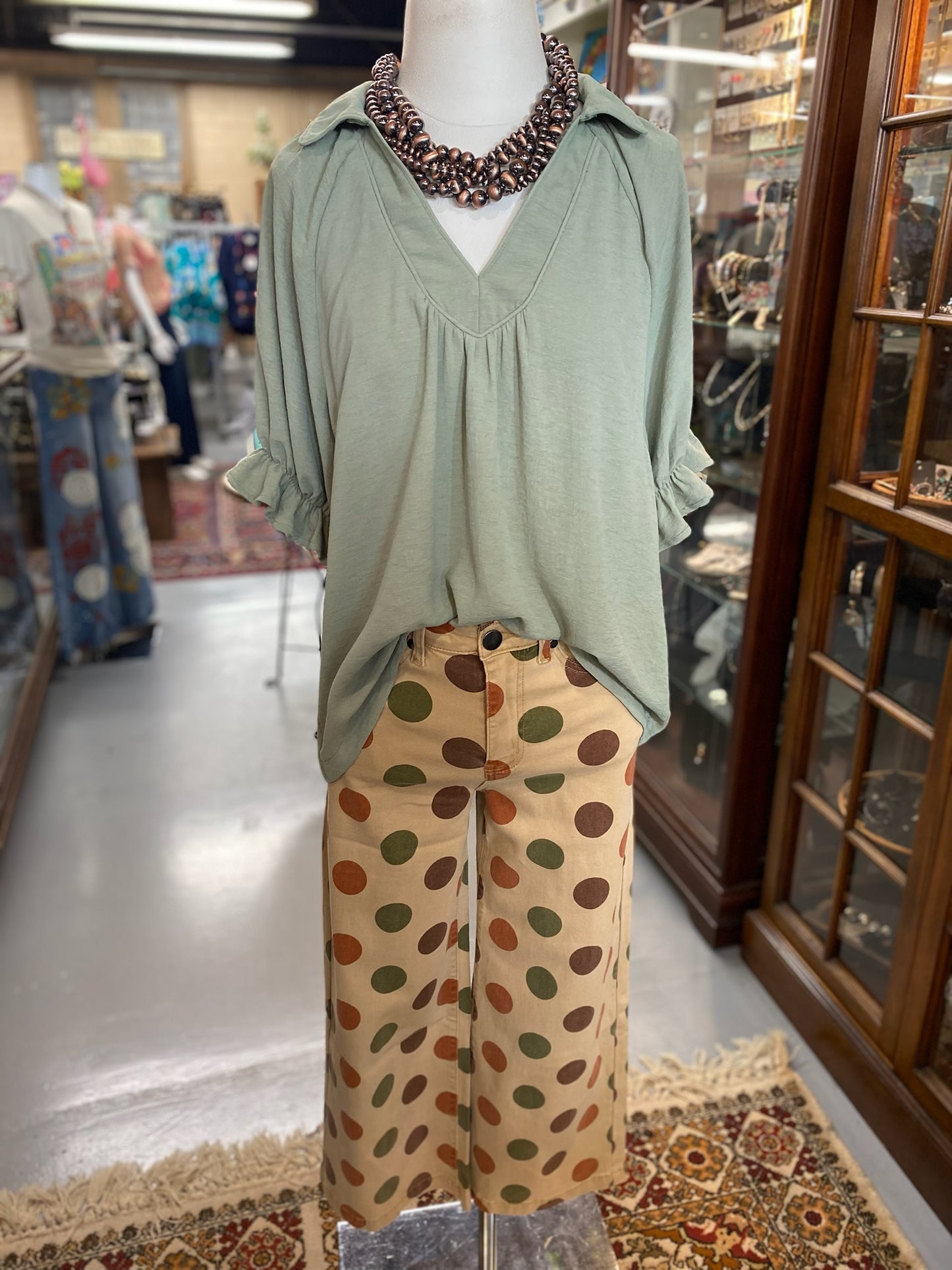 Dot Printed Pants in camel