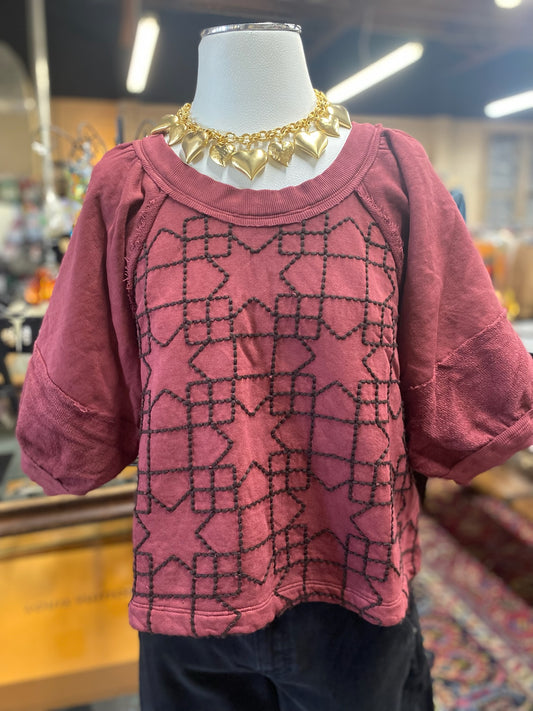 Quilted Pattern Knit Top in Berry