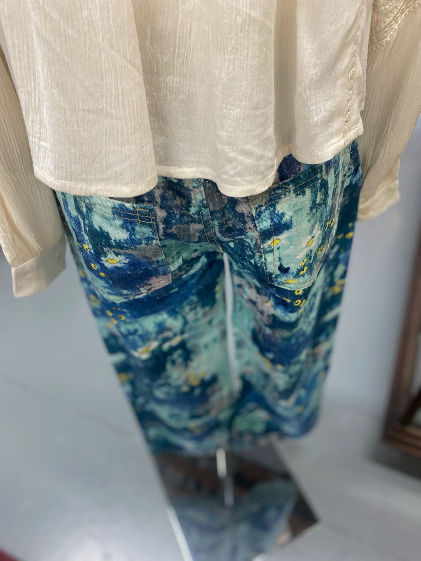 Abstract Floral Jeans in Blue