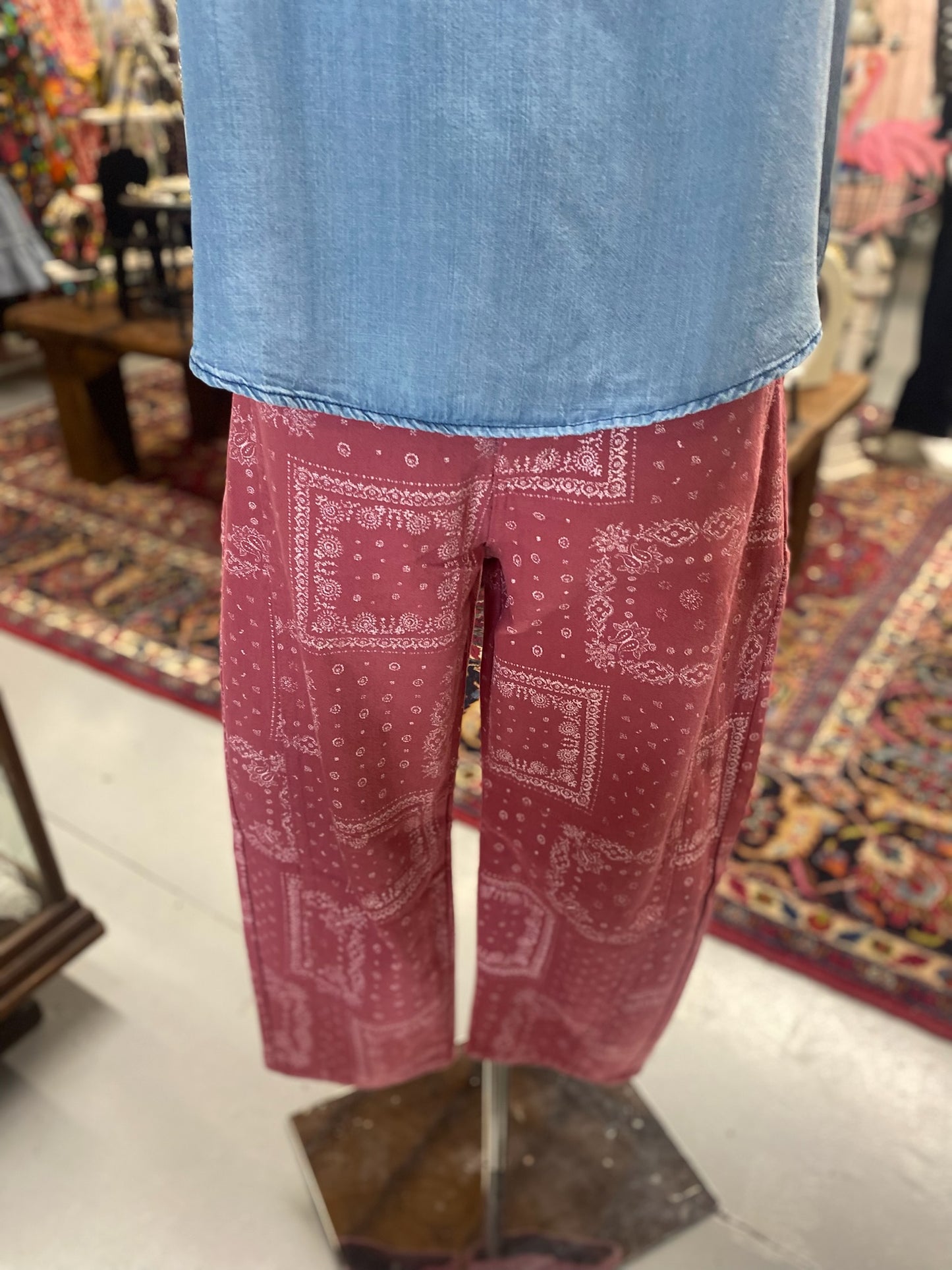 Bandana Print Denim Pants with button fly