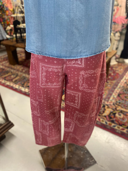 Bandana Print Denim Pants with button fly
