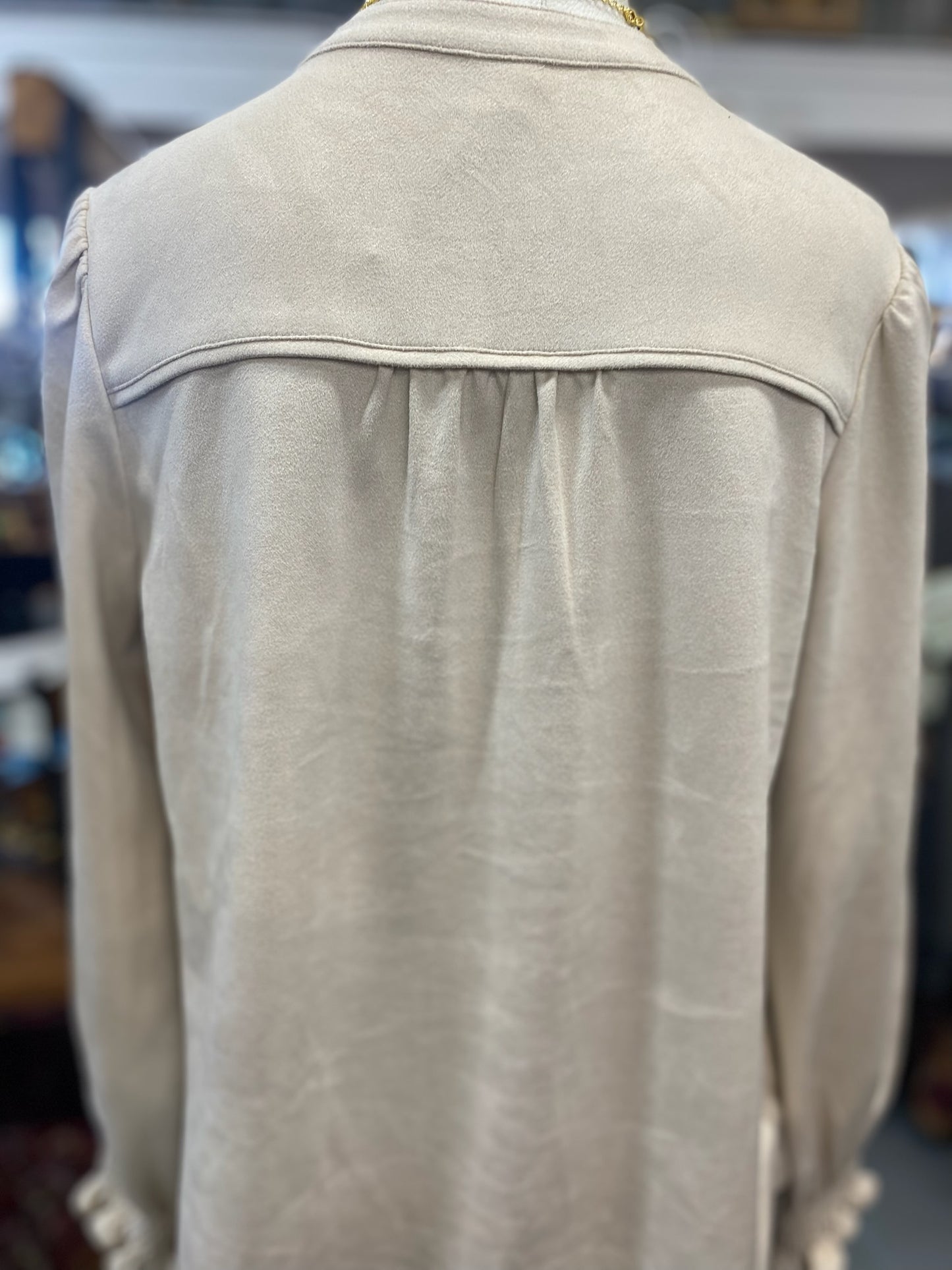 Long Sleeve Suede Top in Ivory