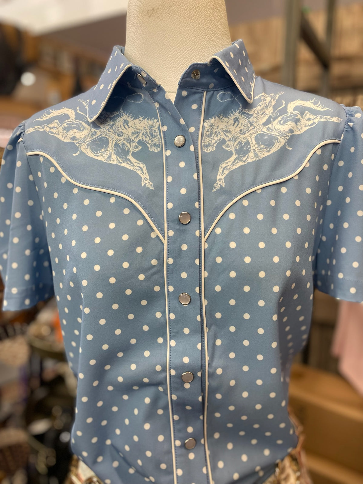Blue Belle Button Up Top with pearl snap buttons