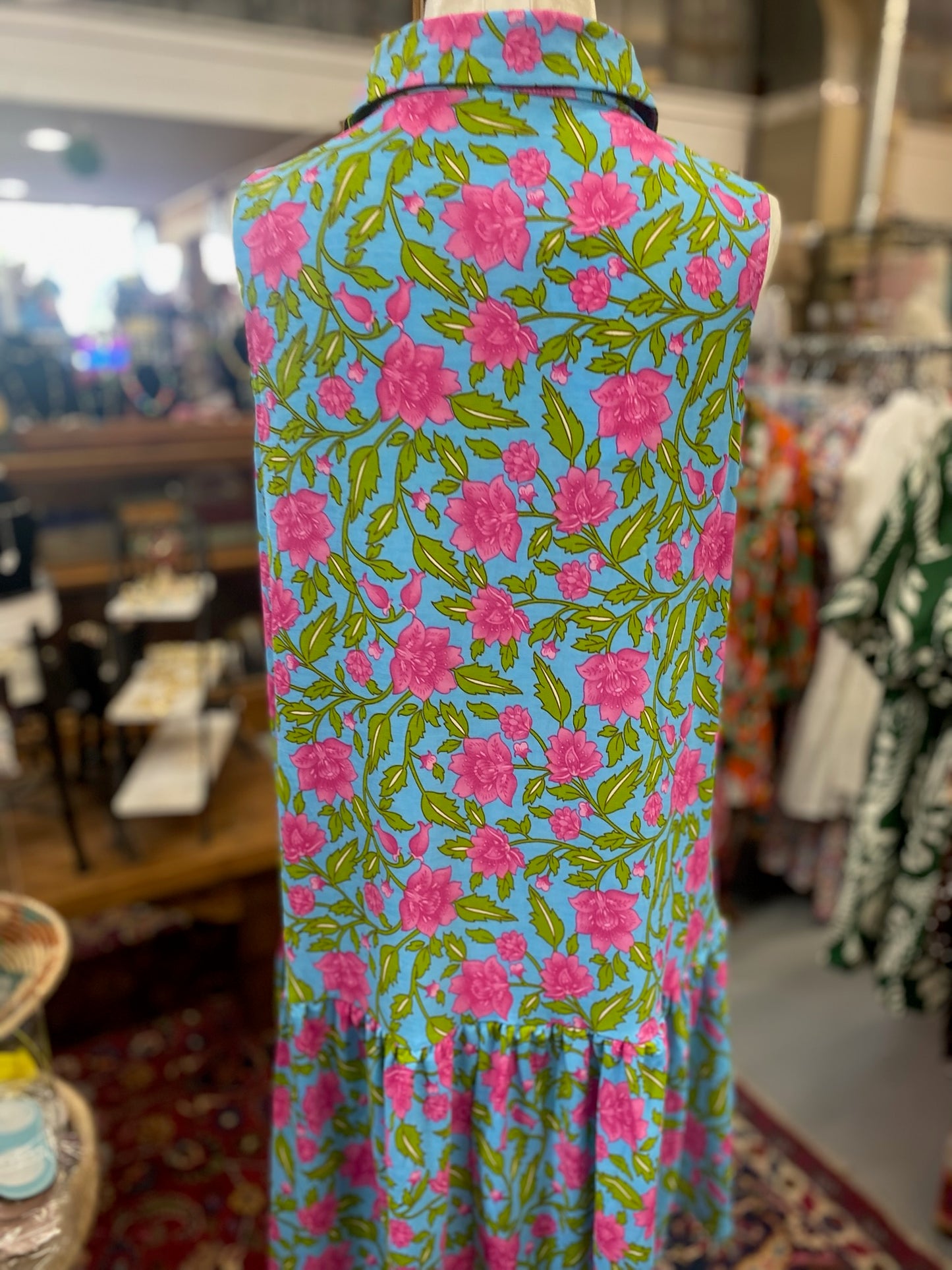 Resort Dress in Aqua and Pink with Pockets