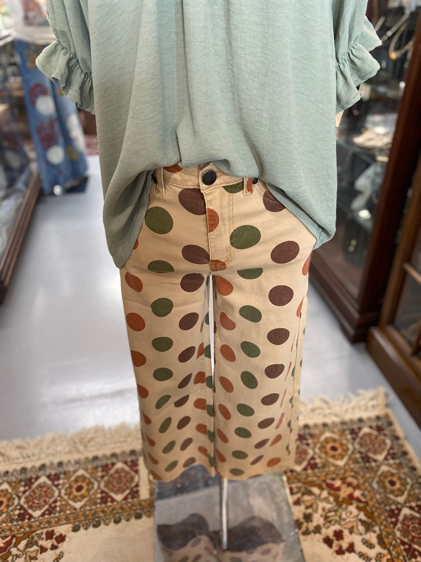 Dot Printed Pants in camel