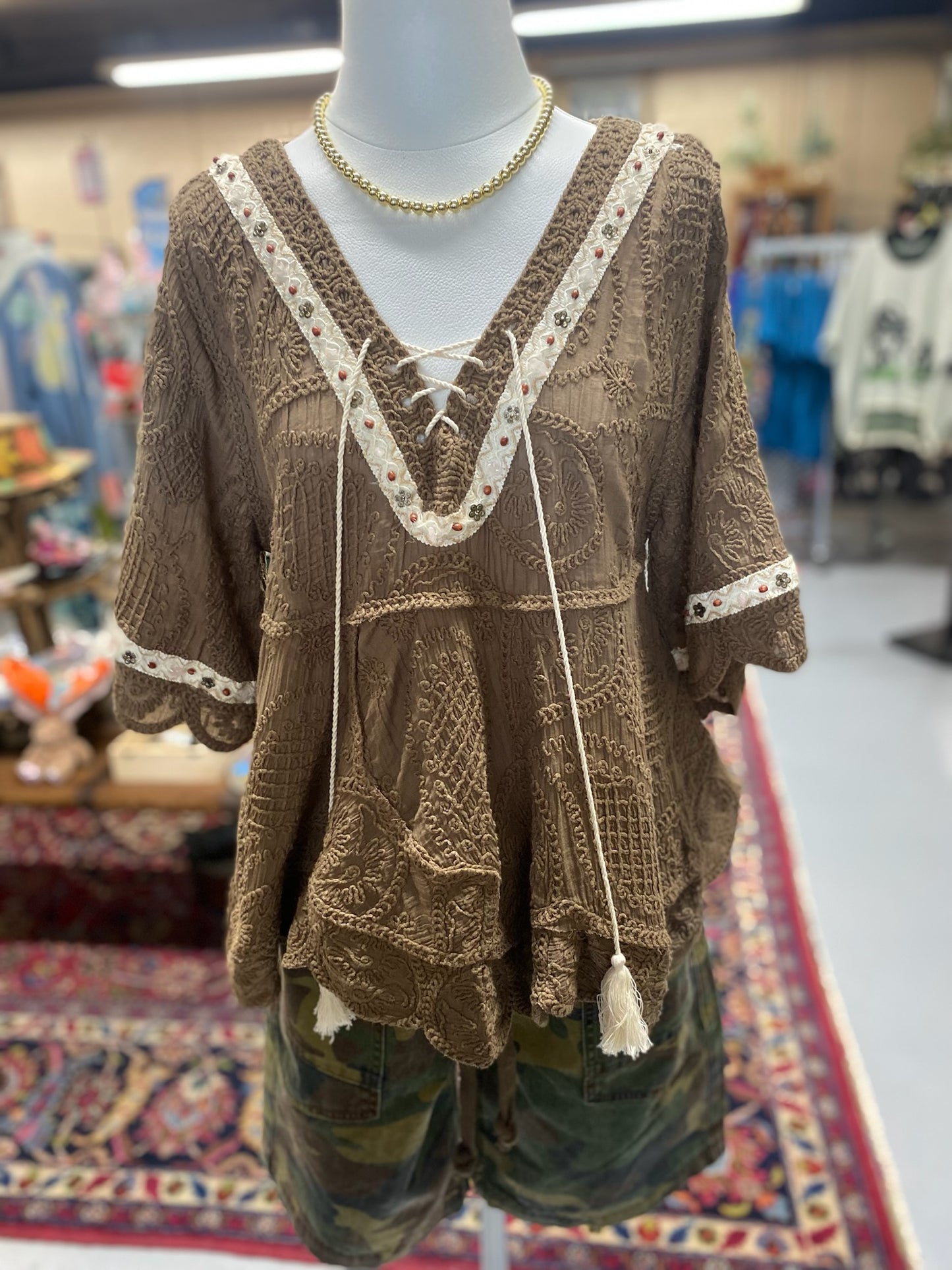 Camo Print Shorts with eyelet waistband detail