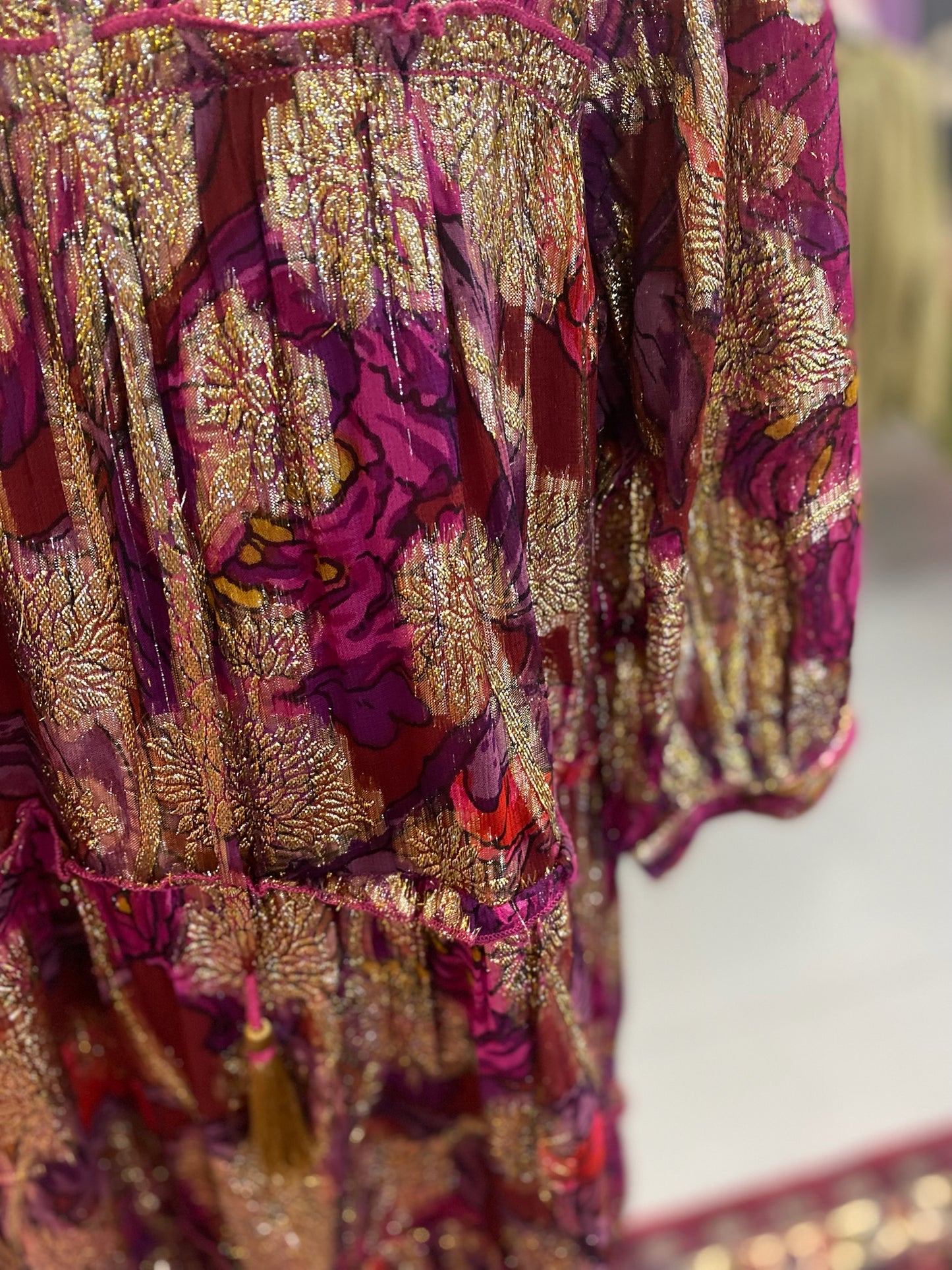 Metallic Print Dress in Wine