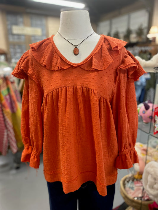 Many Flounces Top in Orange