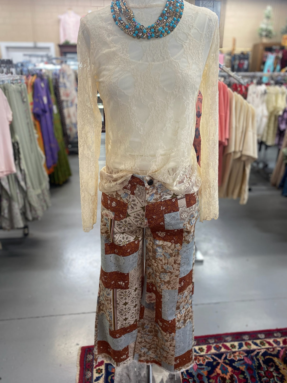 Brown Multi Pants with front pockets and raw hem