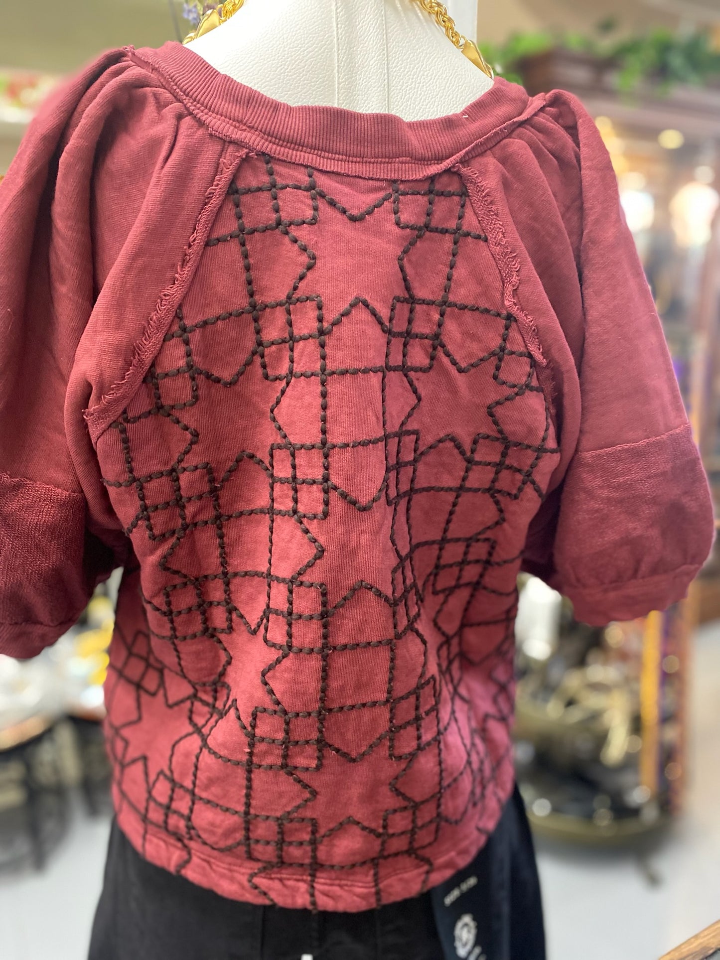 Quilted Pattern Knit Top in Berry