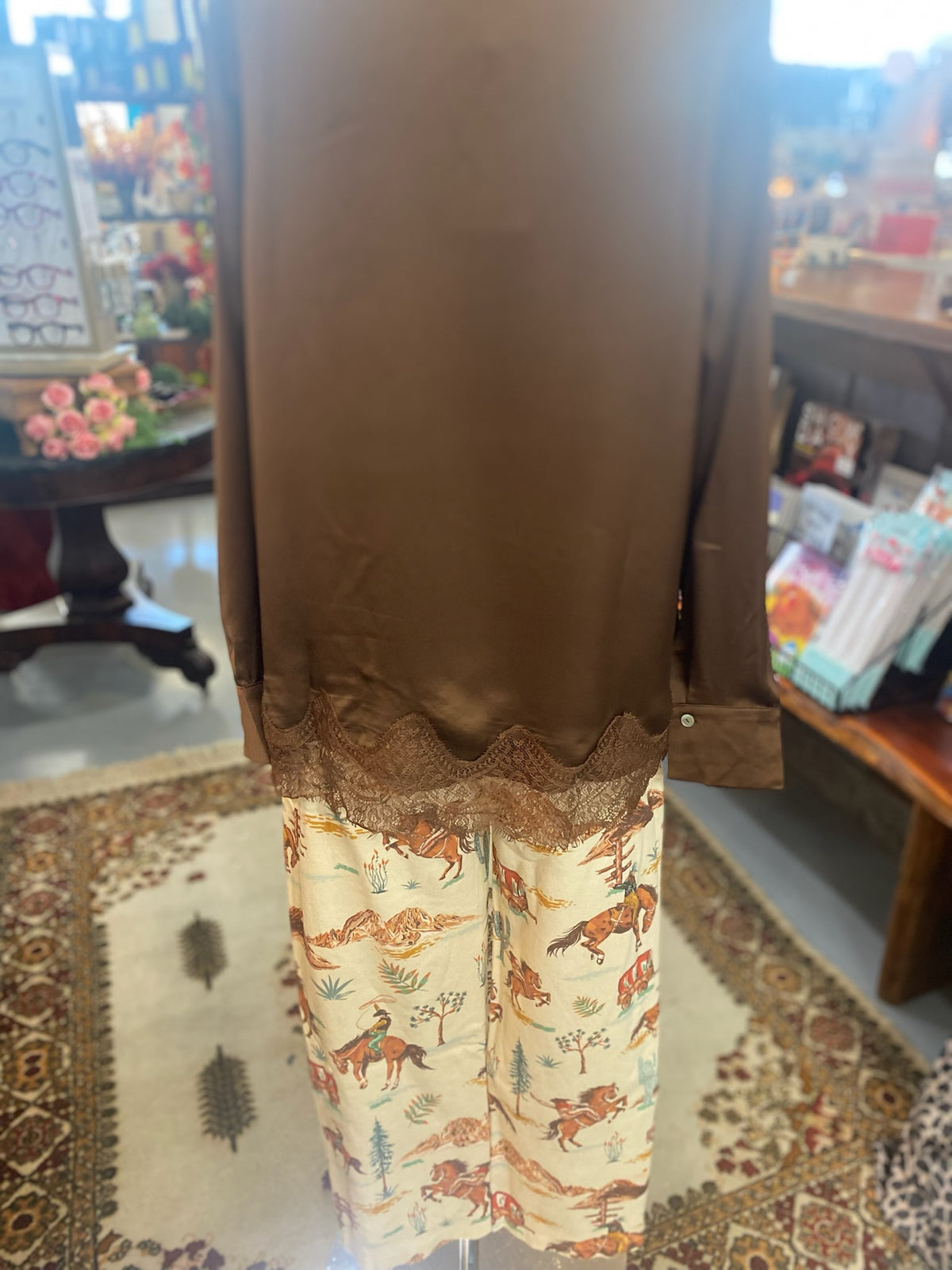 Lace Hem Satin Top in Mocha