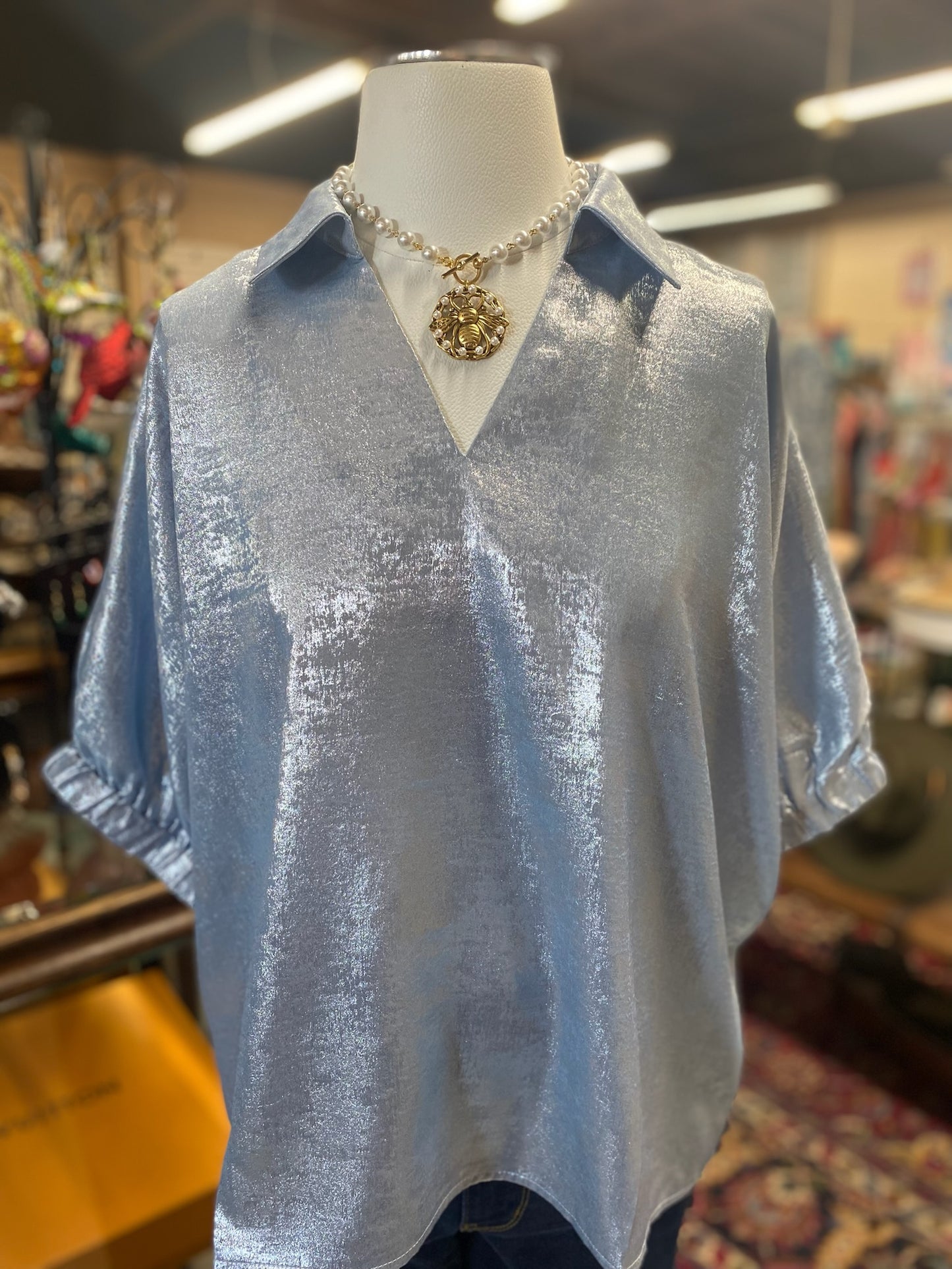 Metallic Blue Top