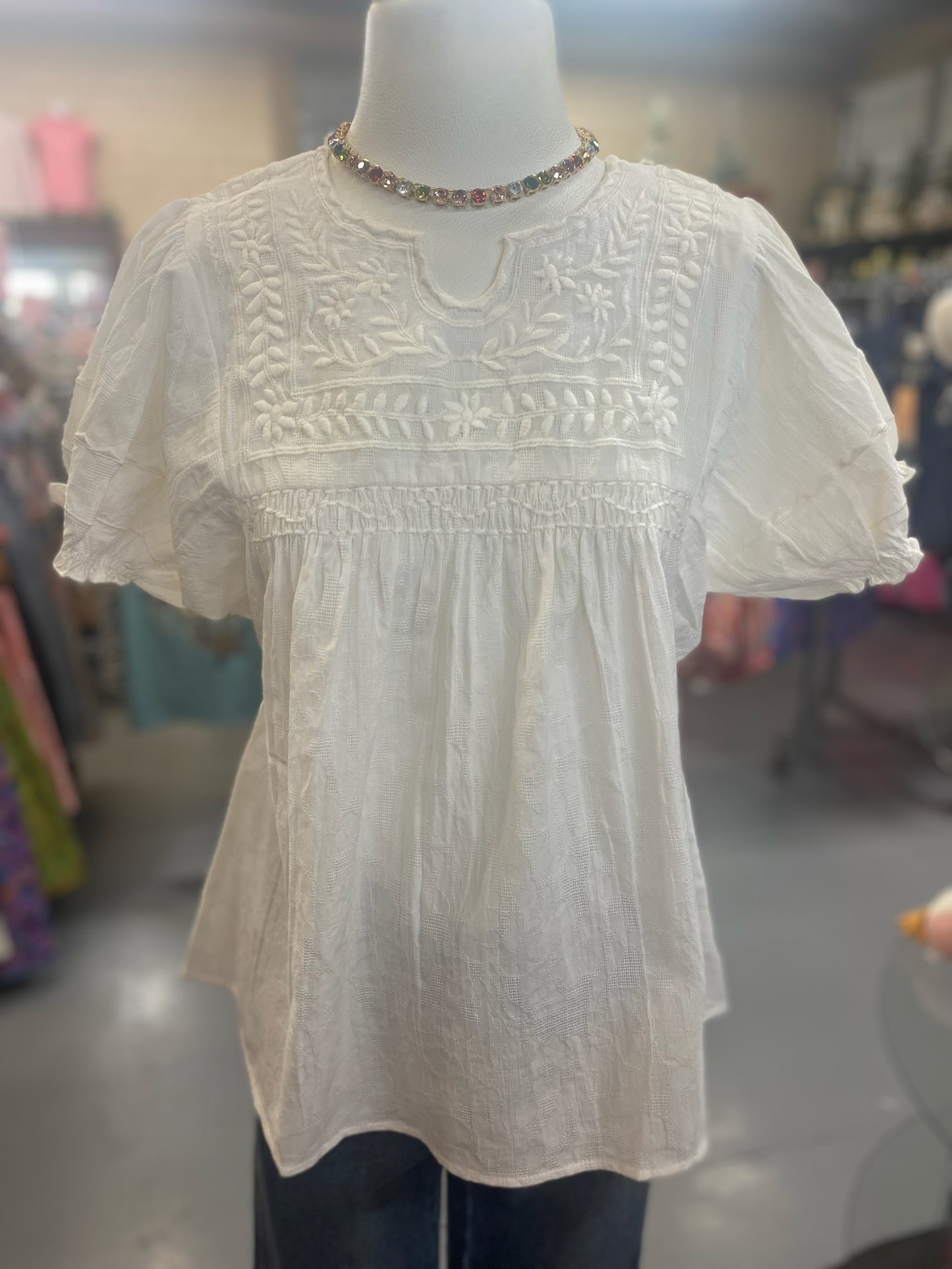 White Patsy Top with Embroidery