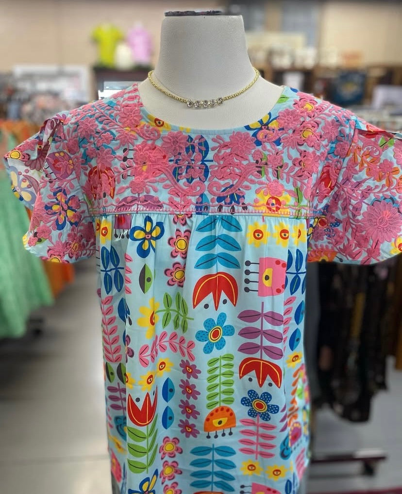 Butterfly Top with Embroidery Flutter Sleeves