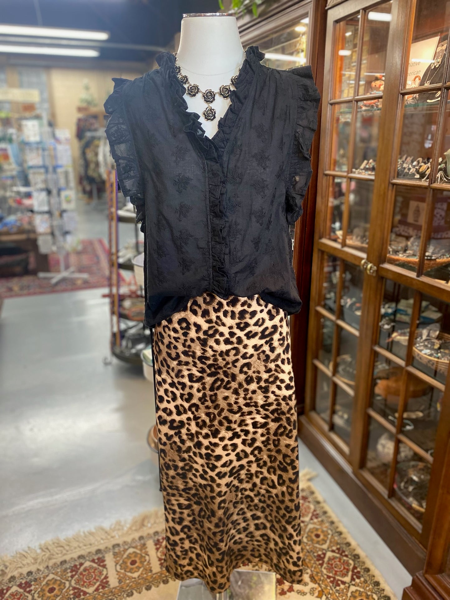 Leopard Skirt with Slip Camel color