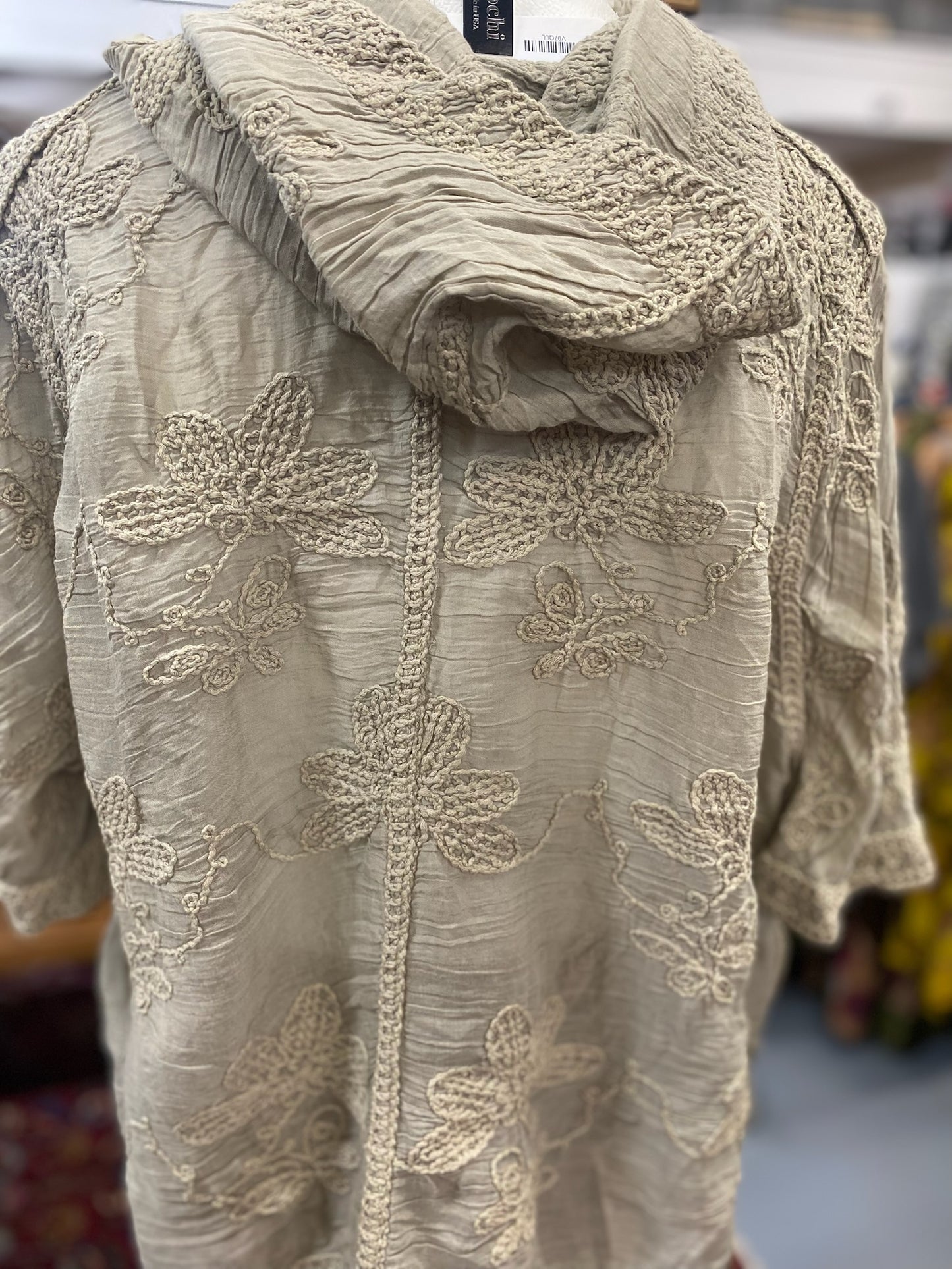 Crochet Top with Hoodie in Taupe