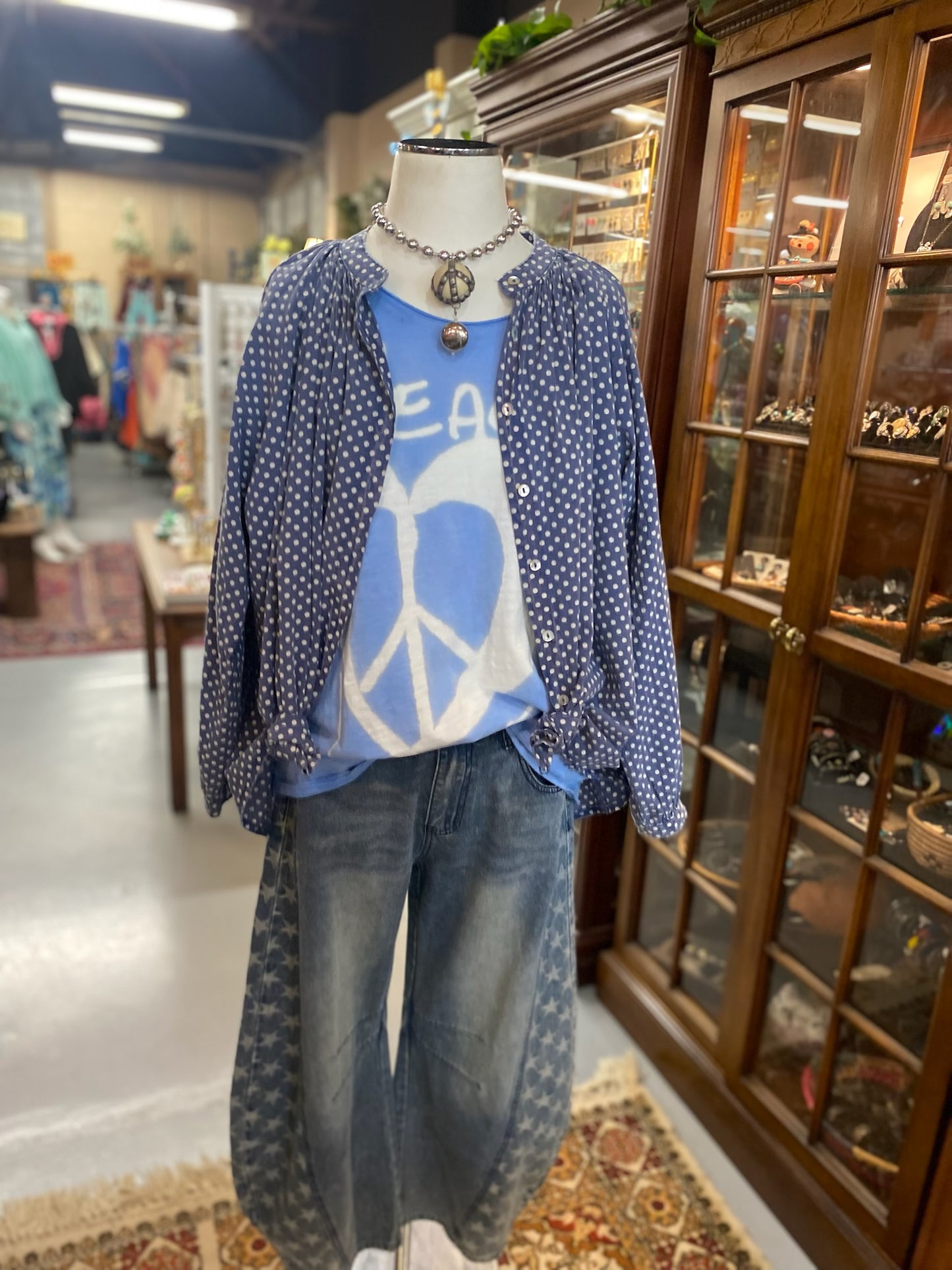 Sweet Nothing Top in Navy with White Polka Dots