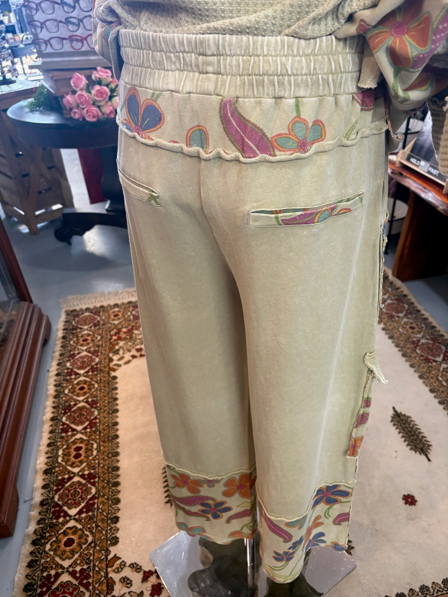 Dusty Sage Pants with elastic waist and pockets