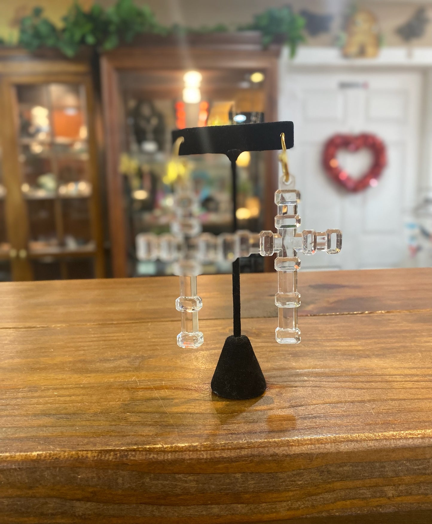Acrylic clear cross earrings