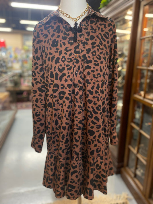 Knit Leopard Shirtdress with Pockets