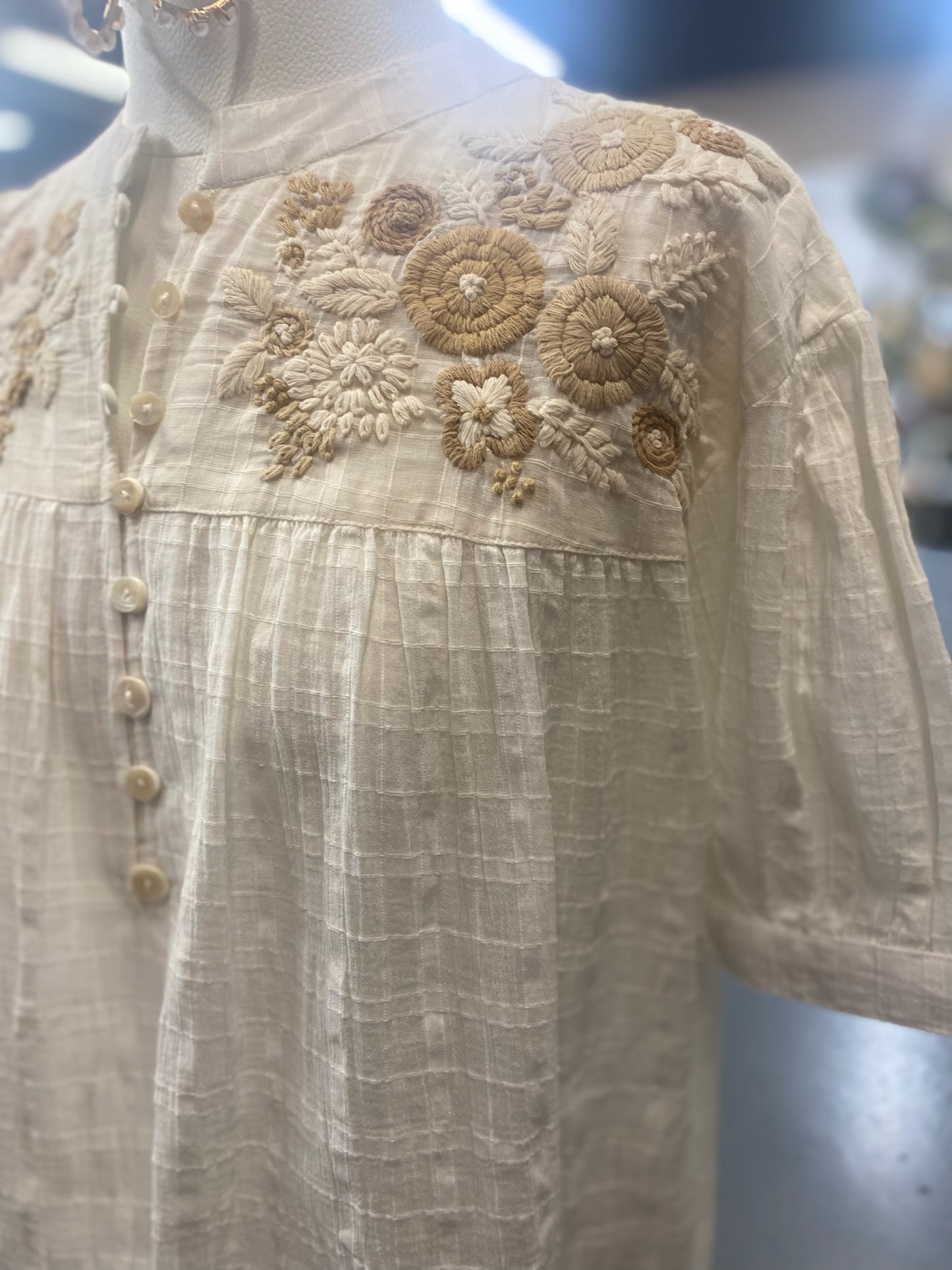 White Edna Top with Embroidery