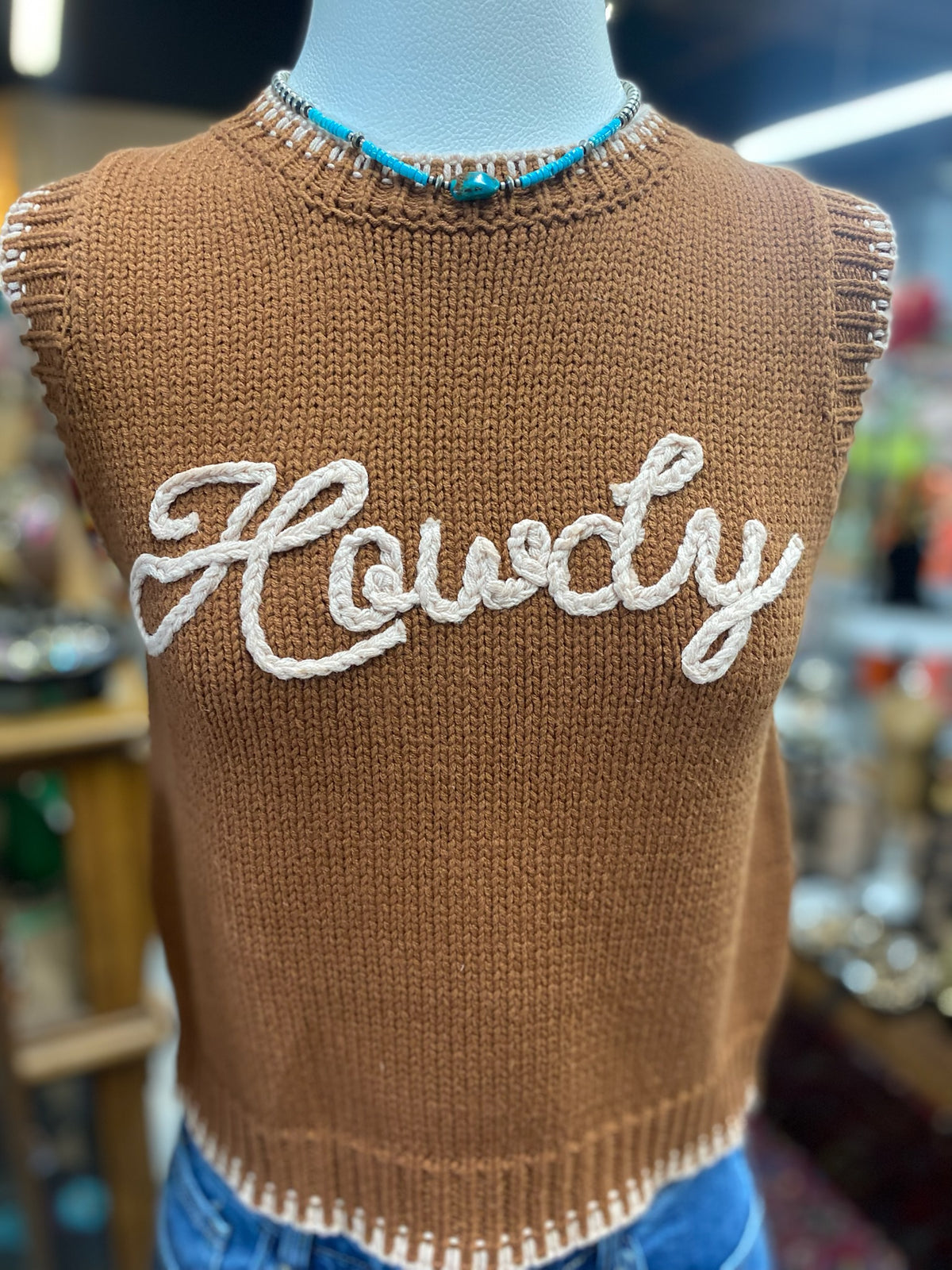 Howdy Sweater Vest in Brown