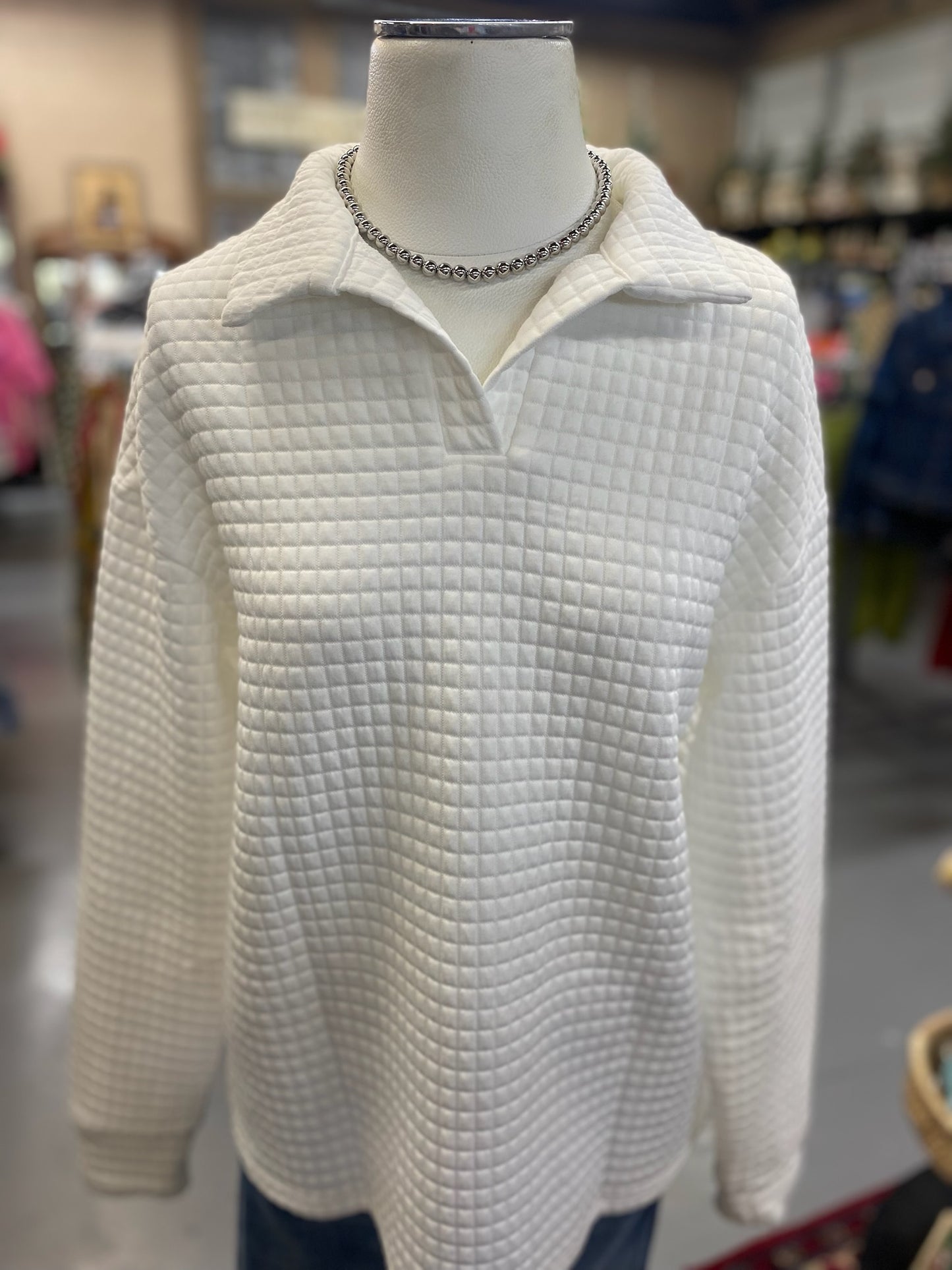 White Quilted Texture pullover