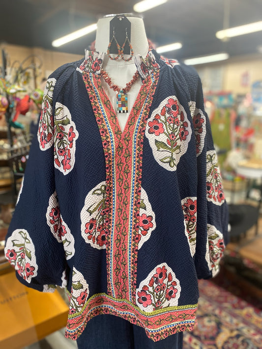 Navy Mix Top