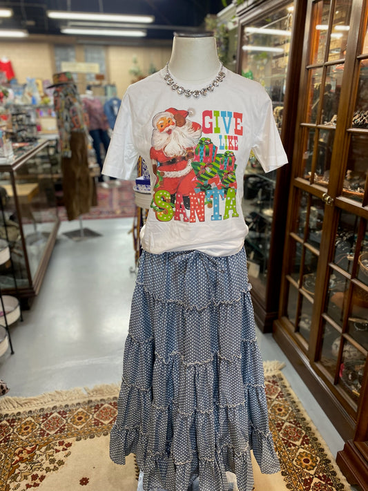 Blue Polka Dot Skirt with tiers and draw string waste