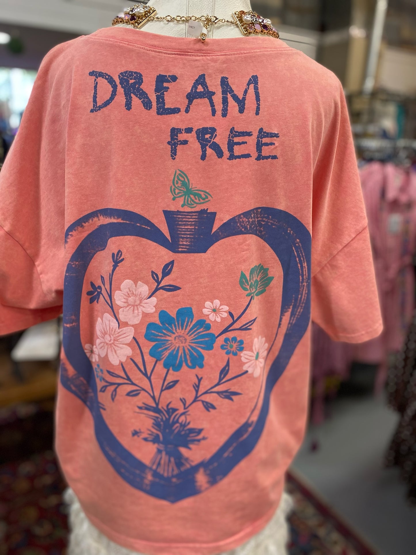 Dream Free Mineral Wash T-Shirt in Salmon
