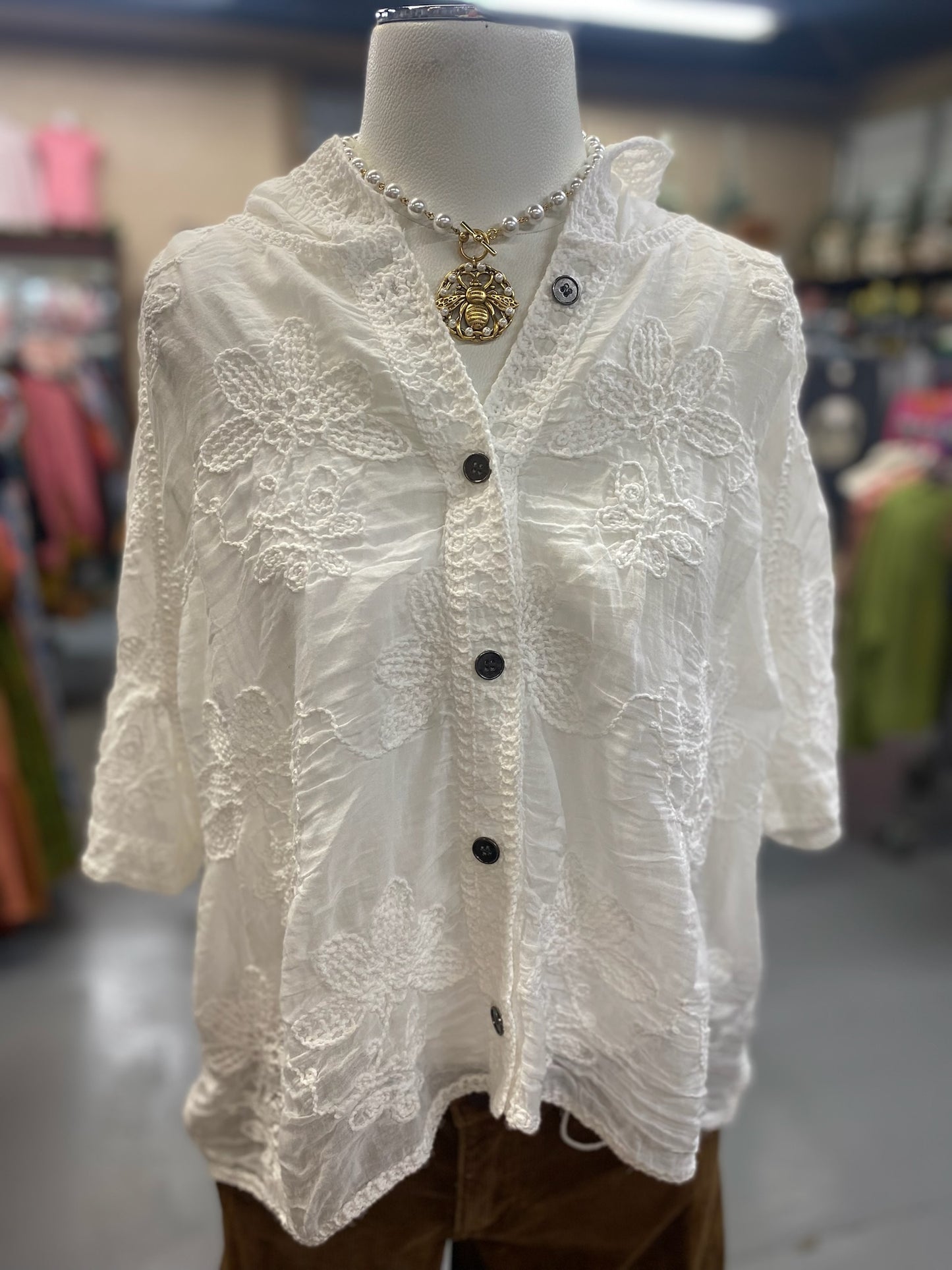 Crochet Top with Hoodie in White