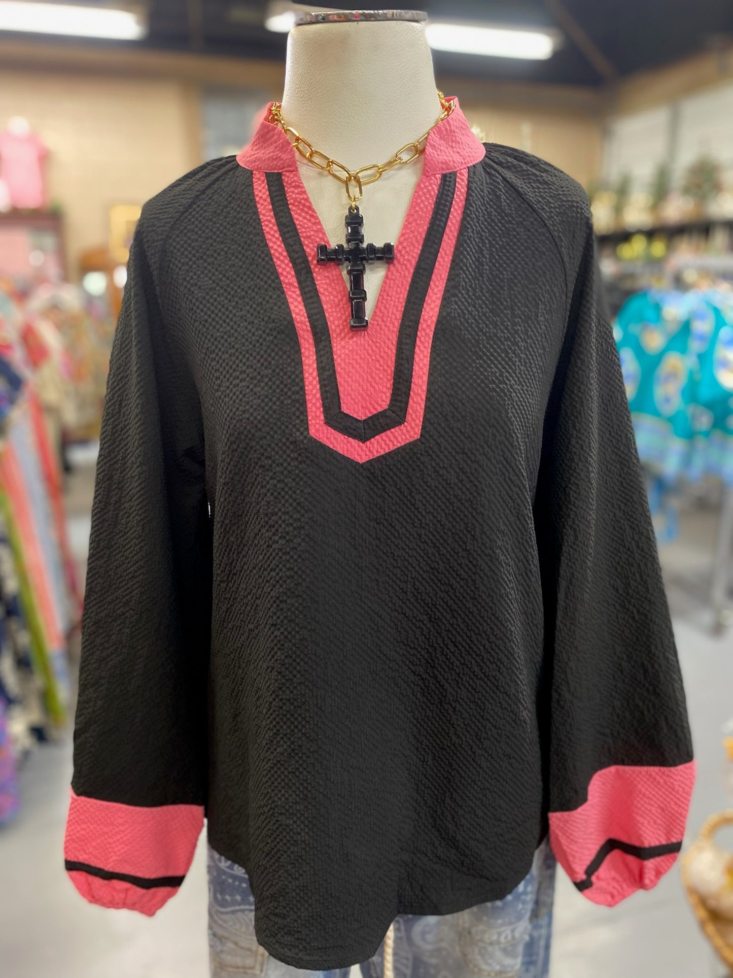 Blakely Black & Pink Top